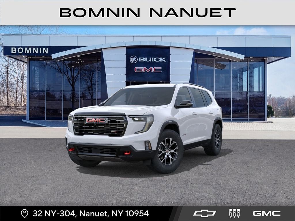 2026 GMC Acadia AT4 in Summit White — front three-quarter view