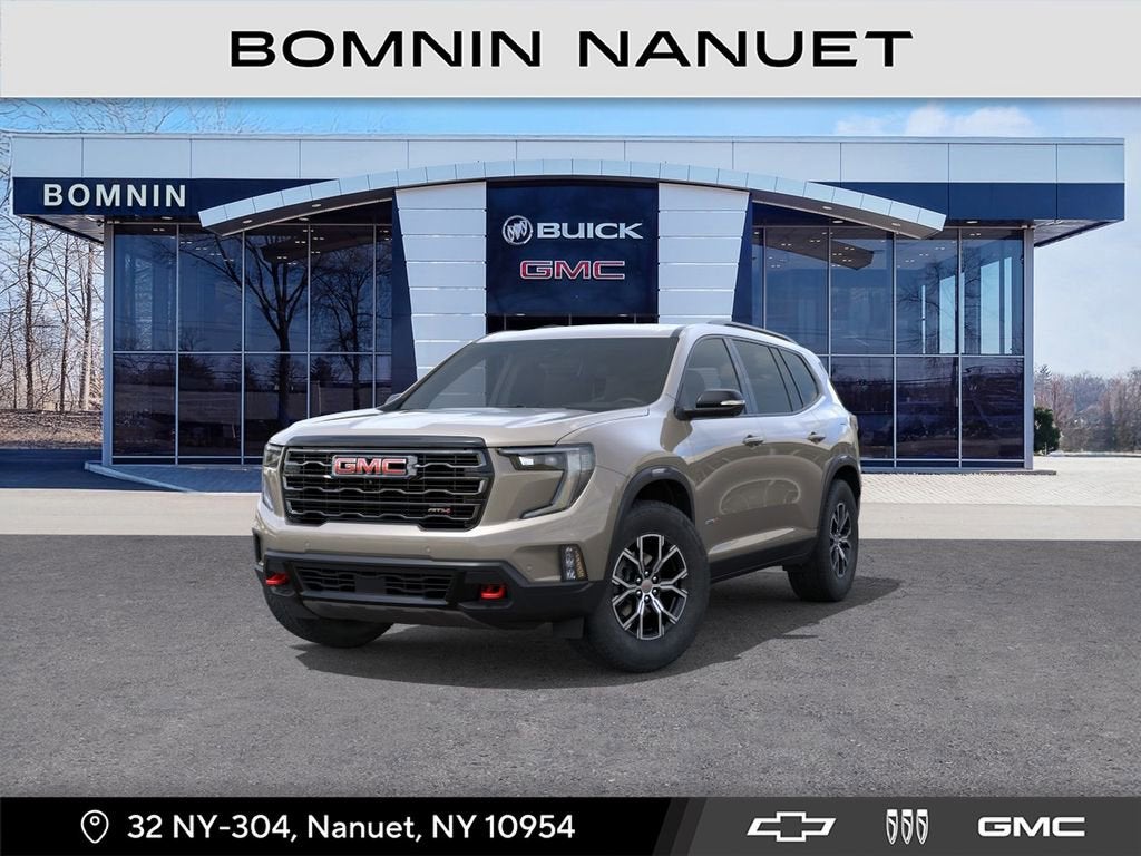 2026 GMC Acadia AT4 in Riverstone Metallic — front three-quarter view