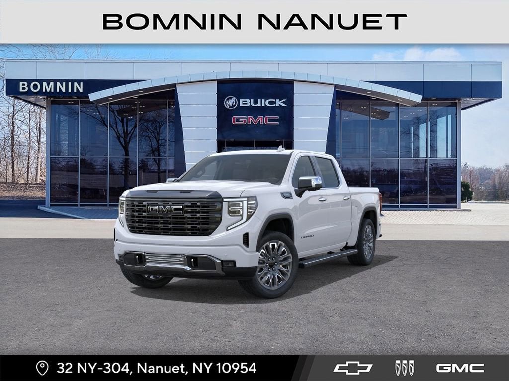 2026 GMC Sierra 1500 Denali Ultimate in Glacier White Tricoat — front three-quarter view