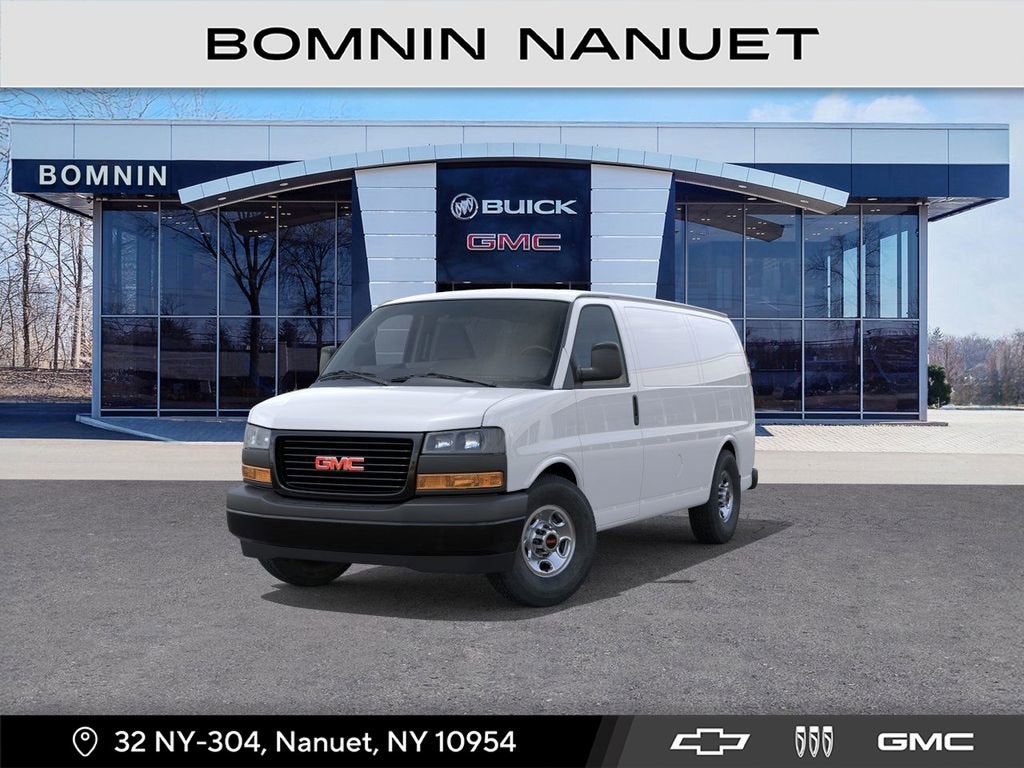 2026 GMC Savana Cargo Work Van in Summit White — front three-quarter view