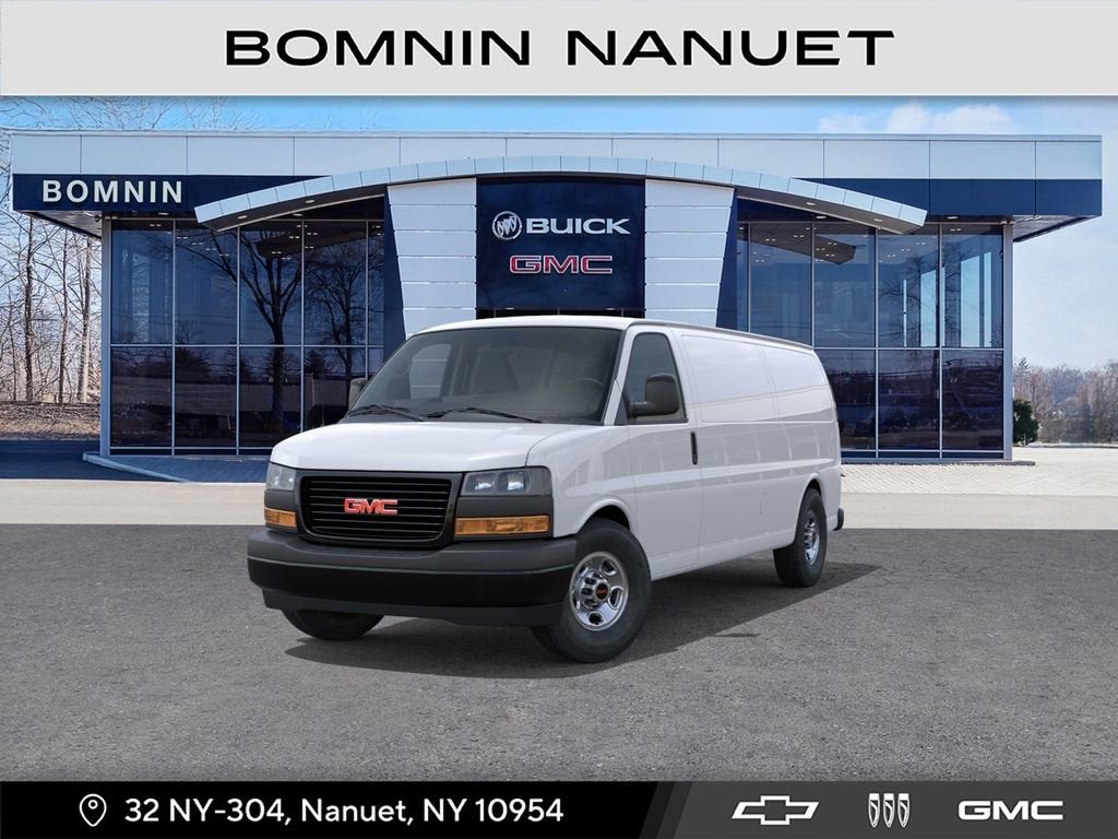 2026 GMC Savana Cargo Work Van in Summit White — front three-quarter view