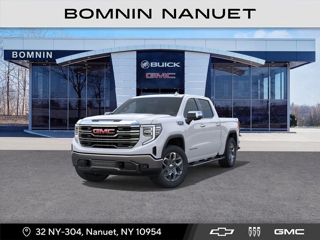2026 GMC Sierra 1500 SLT in Summit White — front three-quarter view