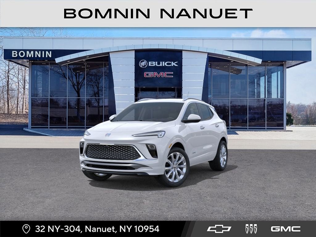 2026 Buick Encore GX Avenir in White Frost Tricoat — front three-quarter view