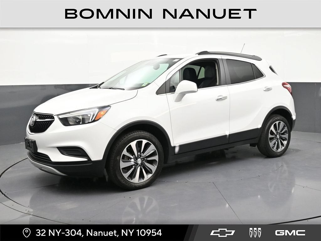 2022 Buick Encore Preferred in Summit White — front three-quarter view