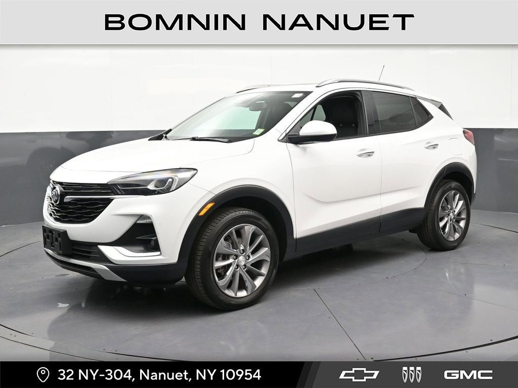 2023 Buick Encore GX Essence in Summit White — front three-quarter view